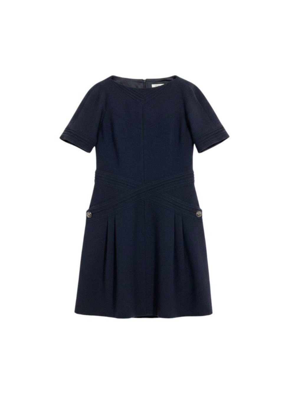Chanel Short Sleeve Dress Gripoix Button Black